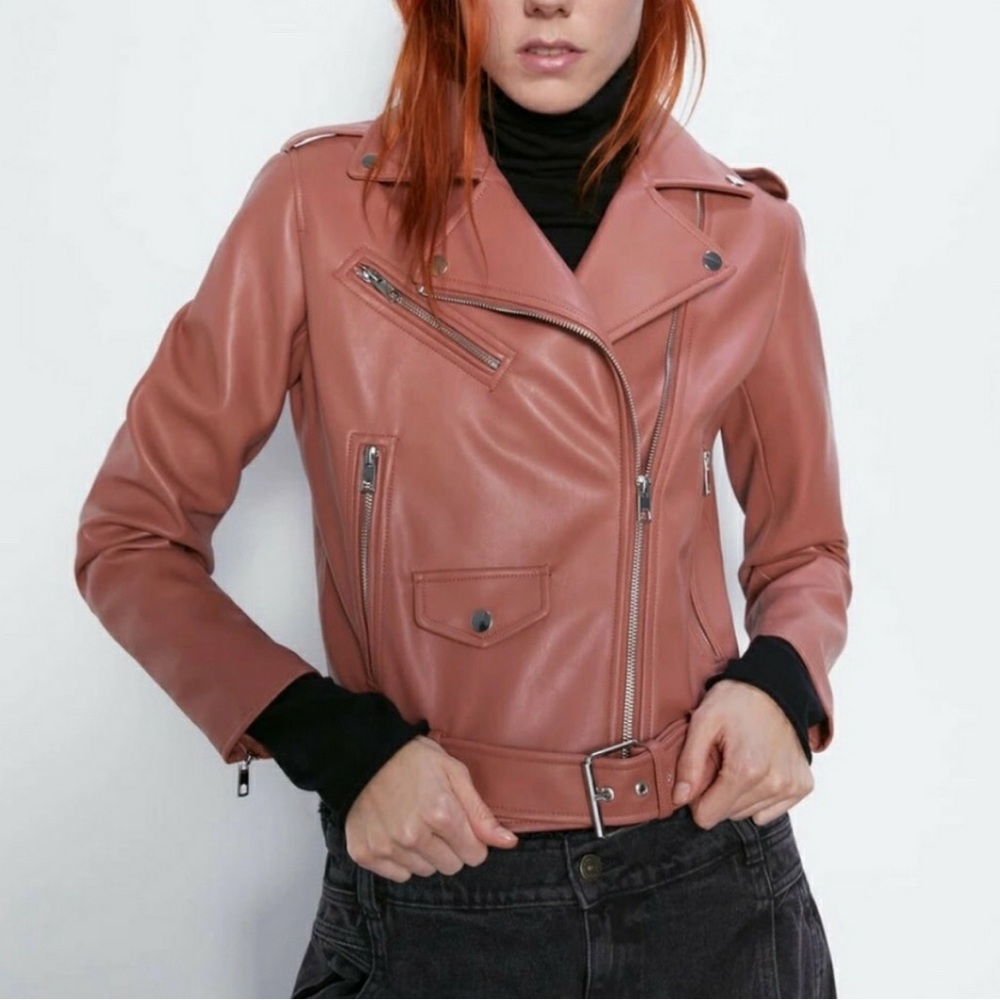 Zara Marsala dusty pink moto jacket